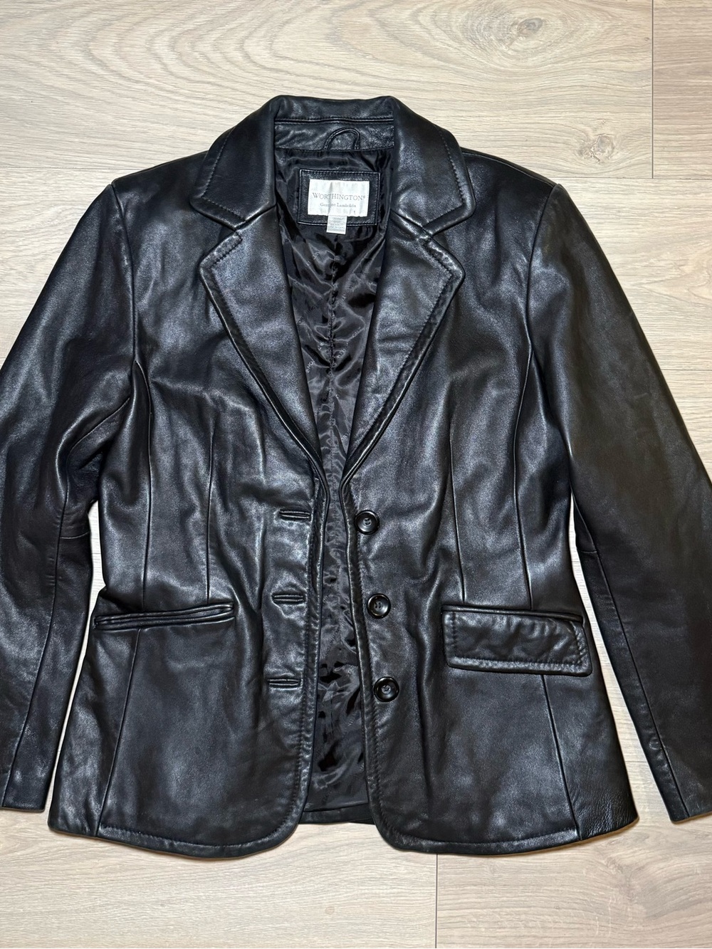 Worthington Black Leather Genuine Lambskin Blazer Jacket